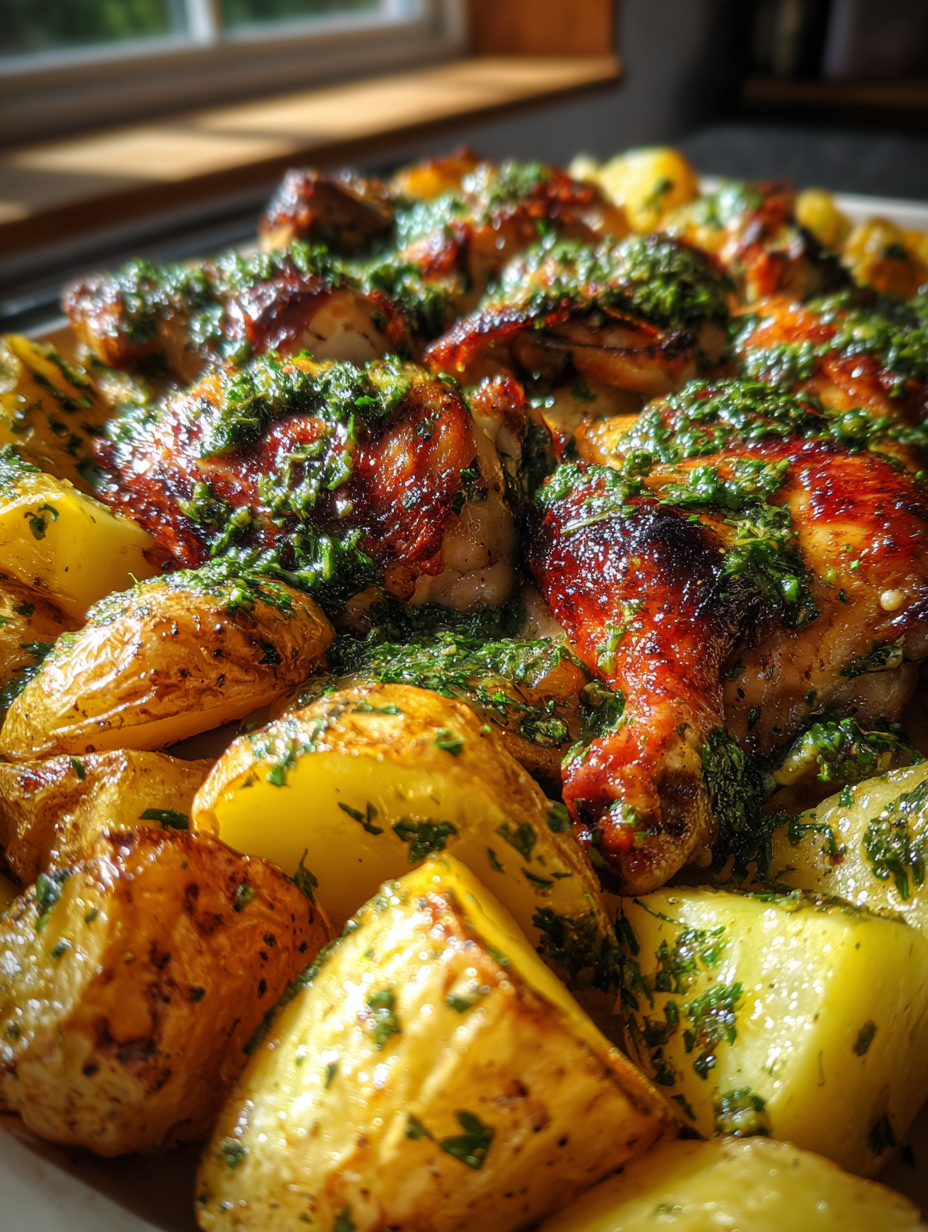 One Pan Lemon Herb Chicken and Potatoes: Deliciously Crispy Garlic Roasted Dish